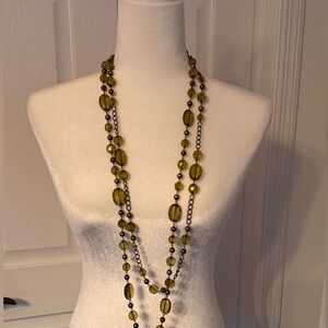 Long Olive/Bronze Beaded Necklace